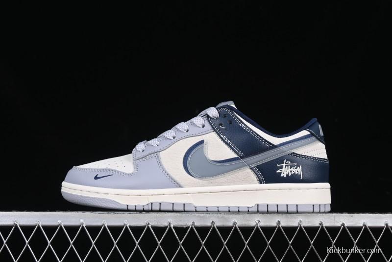 Nike SB Dunk Low Stussy Collaboration Shadow Blue Hook Anniversary High-End Custom Low-Top Casual Sneakers - DM6868-019