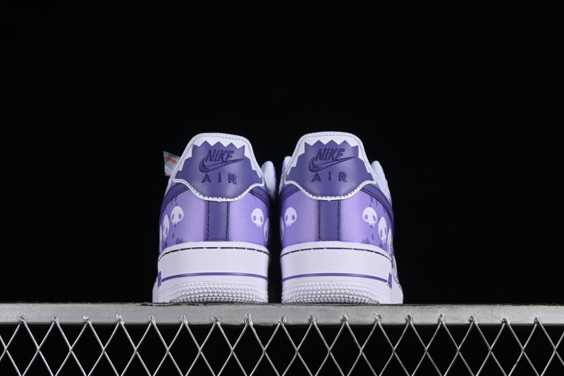 Nike Air Force 1 Low Witch Collaboration Custom Leather Sneakers with Gradient White-Purple and Skull Design - CW2288-111