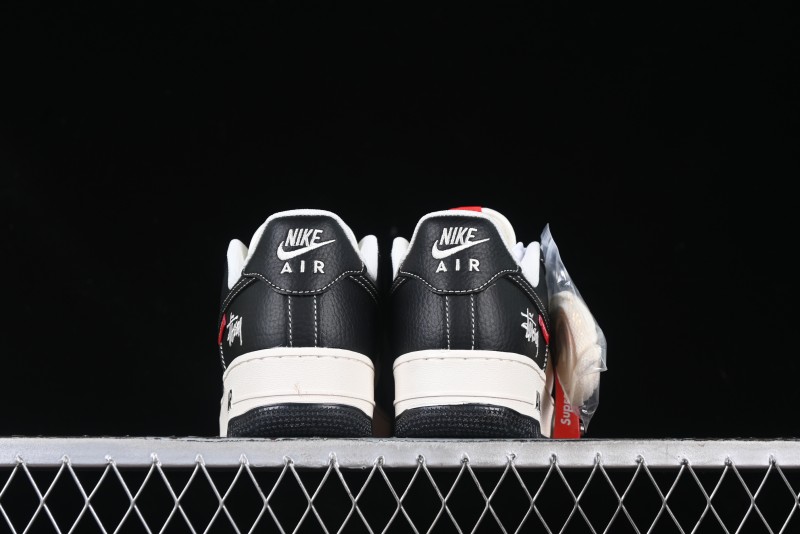 Nike Air Force 1 '07 Low Stussy Supreme Collaboration Dual-Tone Black Red Logo Low-Top Casual Sneakers - HH7518-043