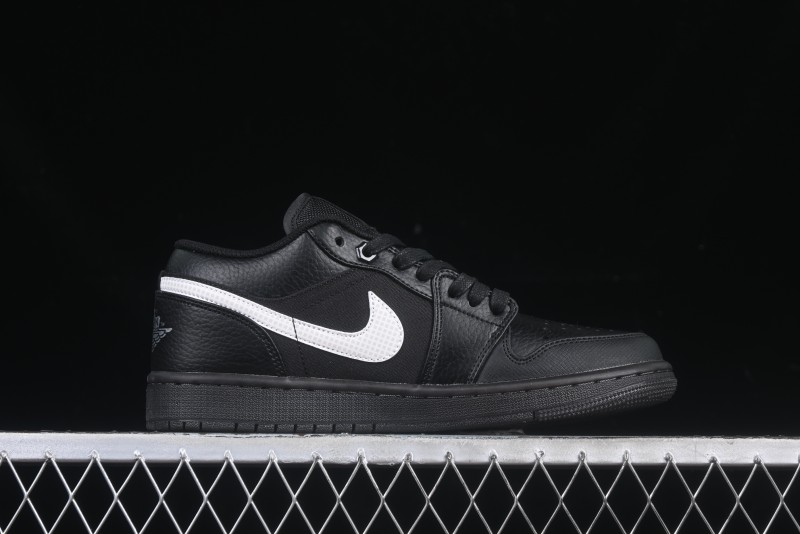 Nike Air Jordan 1 Low AJ1 Basketball Shoes in Black and White Canvas and Leather - HV5968-001