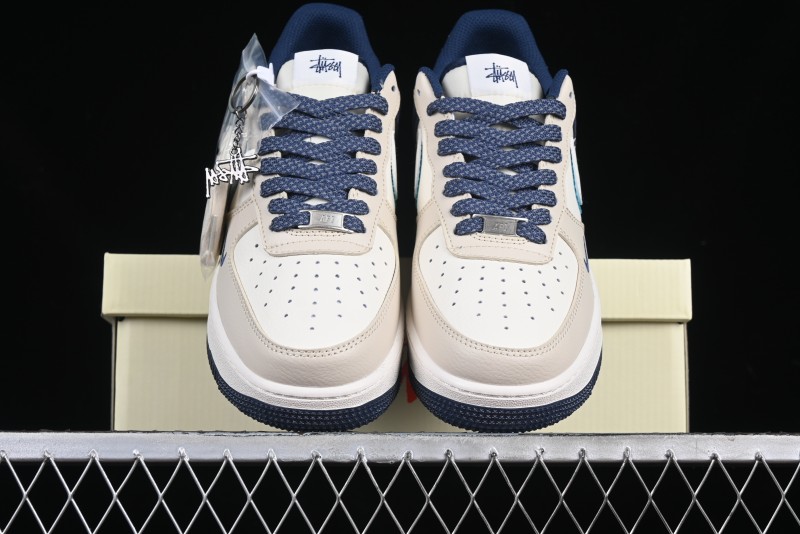 Nike Air Force 1 '07 Low Stussy Collaboration Light Blue White Transparent Swoosh Low-Top Casual Sneakers - DM6688-055