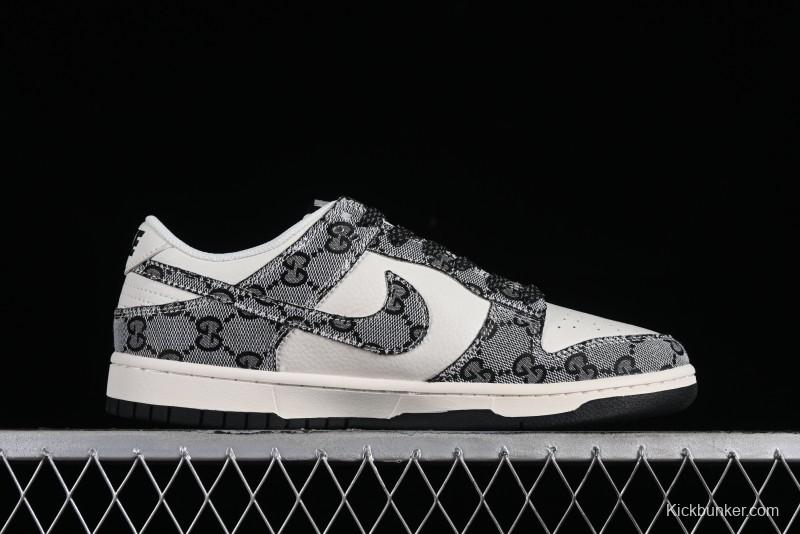 Nike SB Dunk Low Gucci Collaboration - Grey Pattern Anniversary High-End Custom Low-Top Casual Skate Shoes - BB9676-311