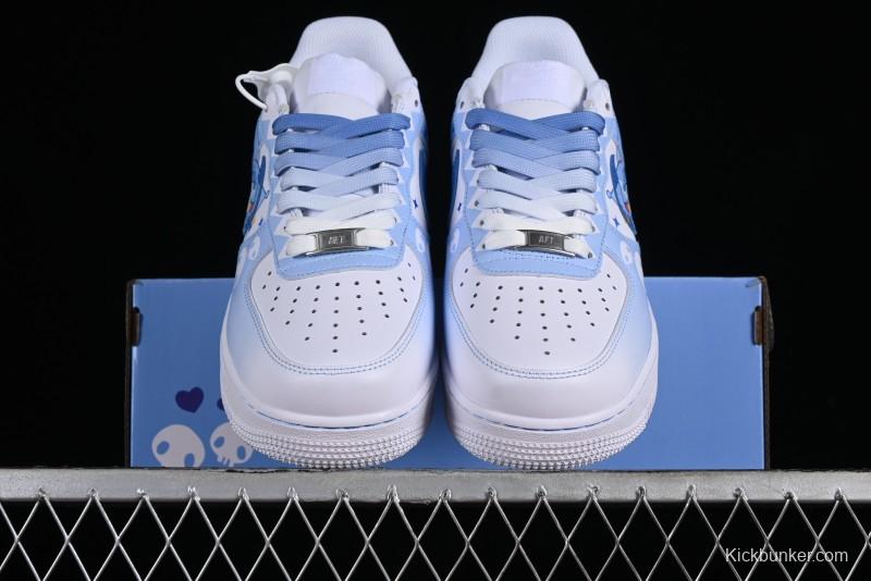 Nike Air Force 1 '07 Low Witch Collaboration Custom Leather Sneakers with Skull Design and Gradient White-Blue - CW2288-111