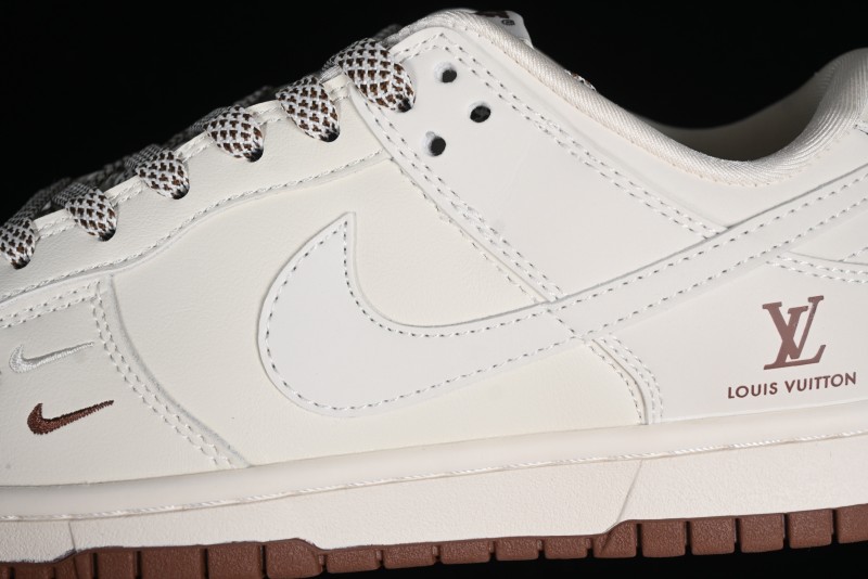 Nike SB Dunk Low LV Collaboration - Double Swoosh Beige Brown Anniversary High-End Custom Low-Top Casual Skate Shoes - XX2025-309