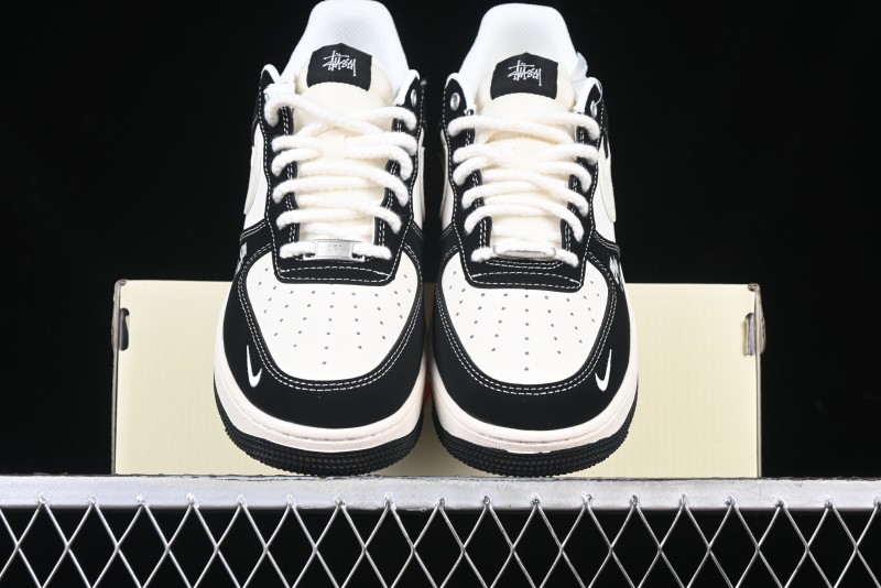 Nike Air Force 1 '07 Low Stussy Collaboration - Beige Black with Red Tab Low-Top Casual Sneakers - SJ6698-014