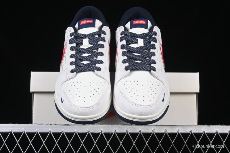 Nike SB Dunk Low Supreme Collaboration - Grey Pig Suede with Red Swoosh Anniversary Custom Edition Low-Top Casual Skate Shoes - CH8311-232