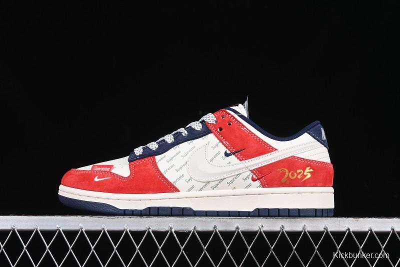 Nike SB Dunk Low Supreme Collaboration - China Red with 3D White Swoosh Anniversary Custom Low-Top Casual Sneakers - FC1688-209