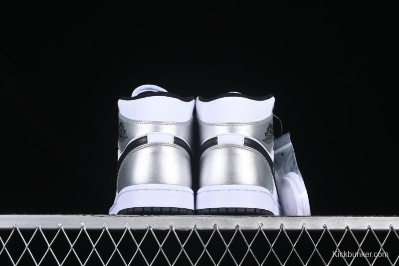 Nike Air Jordan 1 Mid AJ1 Basketball Shoes in Black White Silver - DQ8423-103