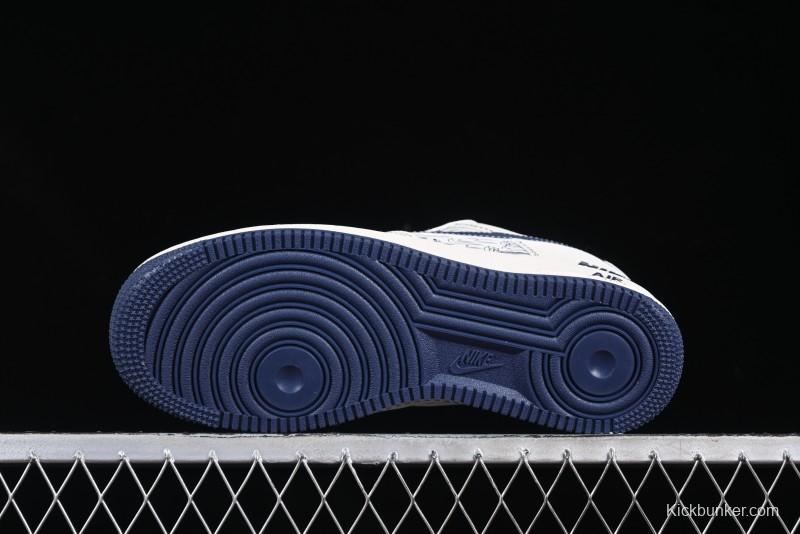 Nike Air Force 1 'Wave Swoosh' Edition – White & Navy**