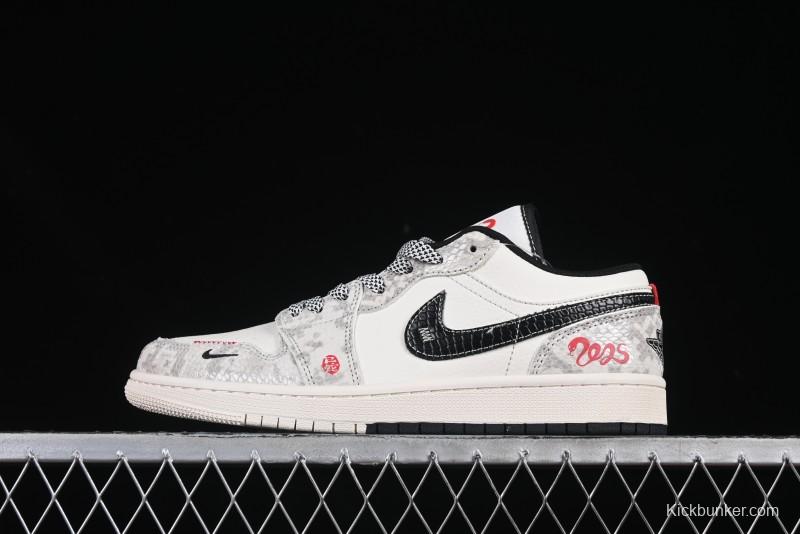 Nike Air Jordan 1 Low AJ1 Year of the Snake Limited Edition Two-Tone Black Snake Scale High-End Custom Retro Basketball Shoes - SJ9950-055
