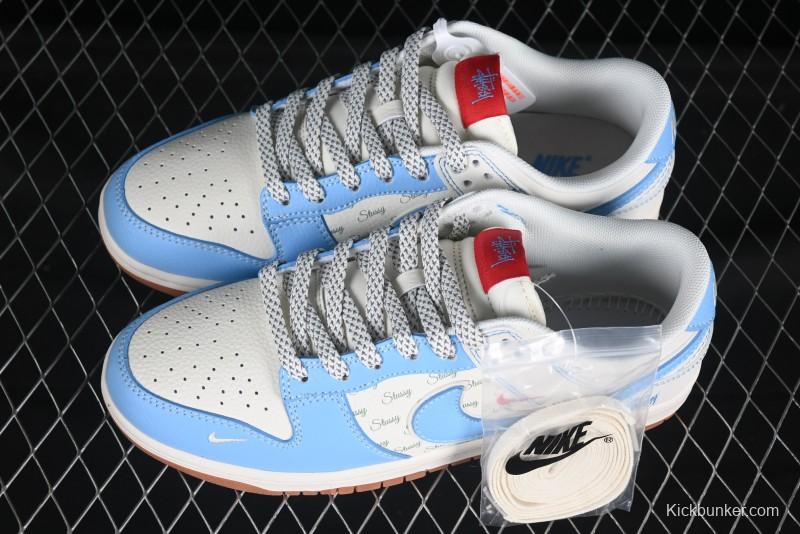 Nike SB Dunk Low Stussy Collaboration Light Blue Gum Low-Top Casual Skate Shoes - XS6089-530