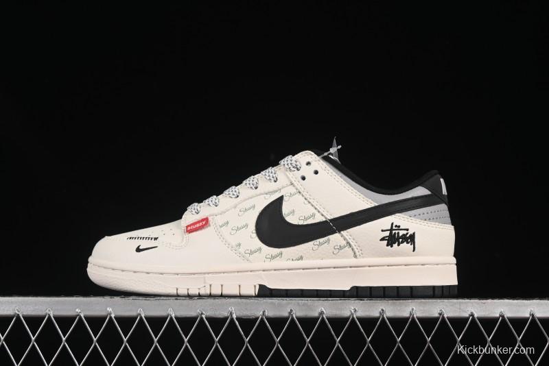 Nike SB Dunk Low Stussy Collaboration 3D Black Swoosh Anniversary Custom Low-Top Casual Skate Shoes - XS6089-537