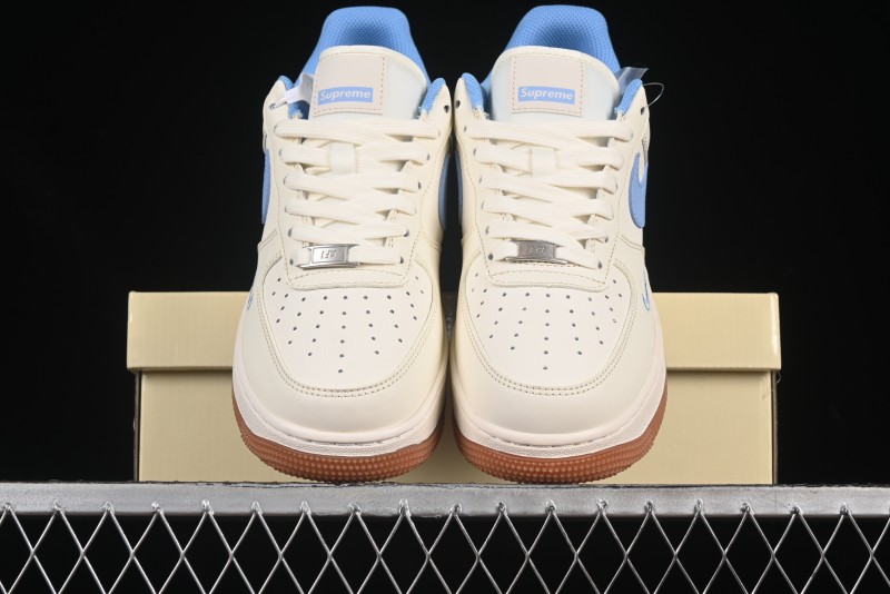 Nike Air Force 1 '07 Low Supreme Collaboration Blue Swoosh Gum Sole Casual Sneakers - XS1958-547