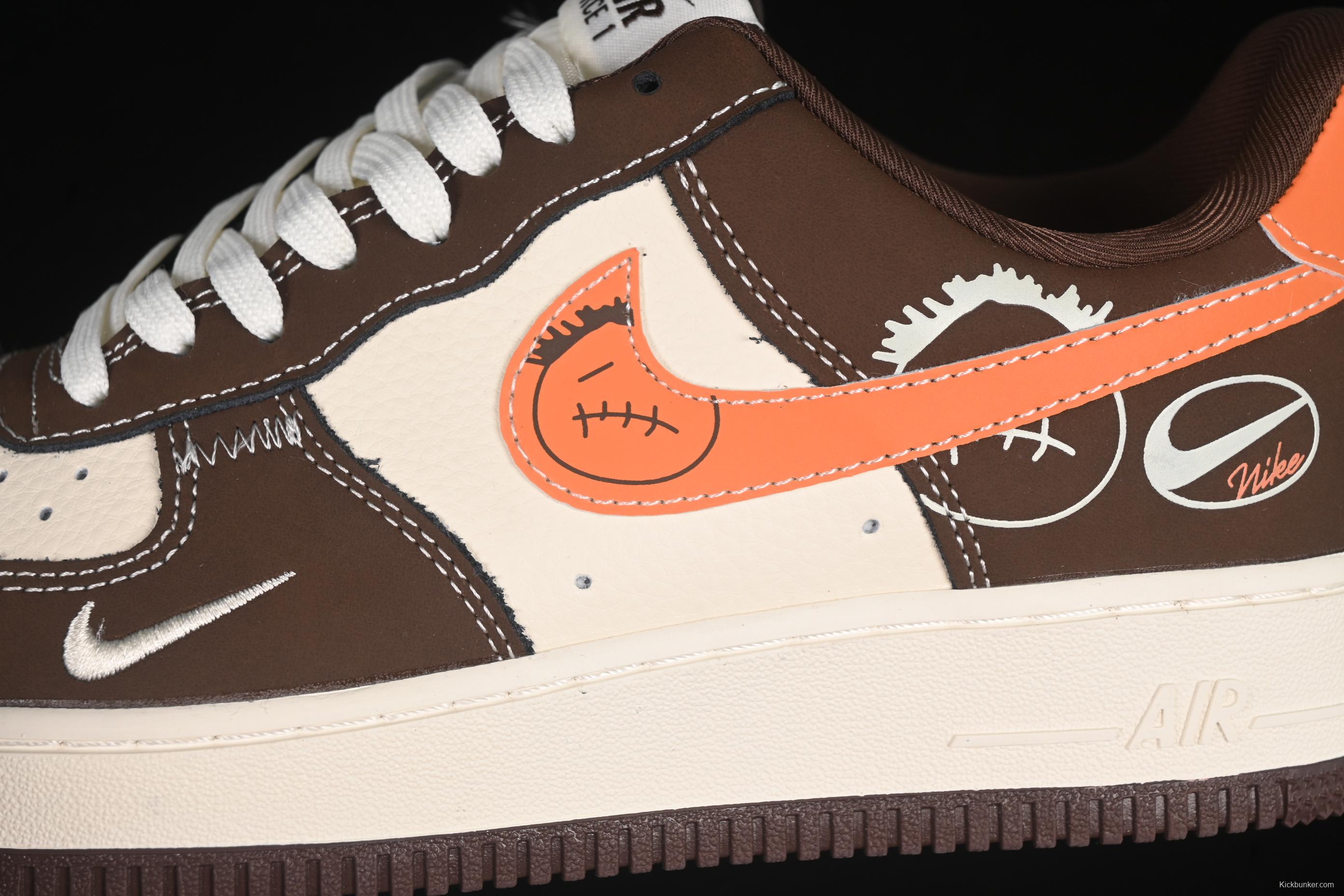 Nike Air Force 1 '07 Low Collaboration Dark Brown Swoosh Casual Sneakers - KK1988-080