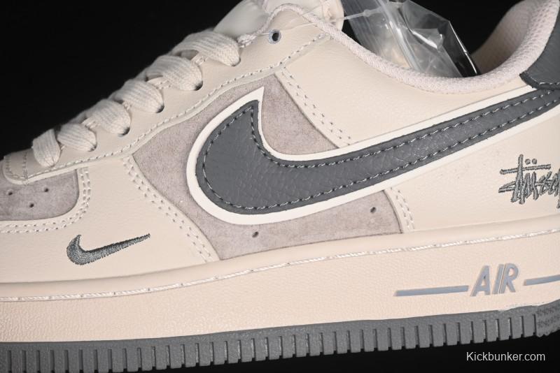Nike Air Force 1 '07 Low Stussy Collaboration Pig Grey Swoosh Grey Sole Casual Sneakers - XX3168-126