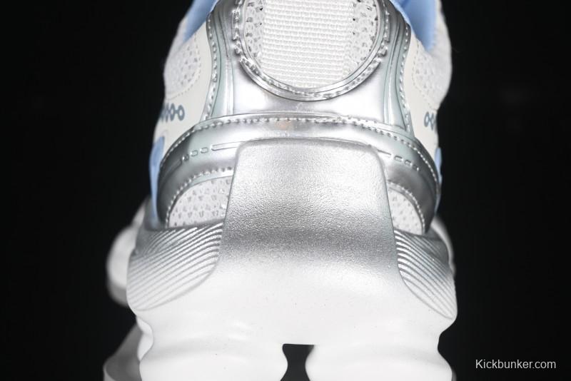 GG-CC Star Same Style Lace-Up Hollow Out Dad Shoes with 5cm Hidden Height Increase - G25X269 White Blue