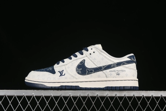 Nike SB Dunk Low LV Collaboration Blue Denim Anniversary High-End Custom Low-Top Casual Skate Shoes - SC9772-802
