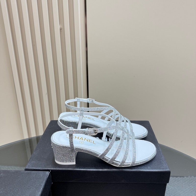 2025 Women Chanel Silver Leather Sandals
