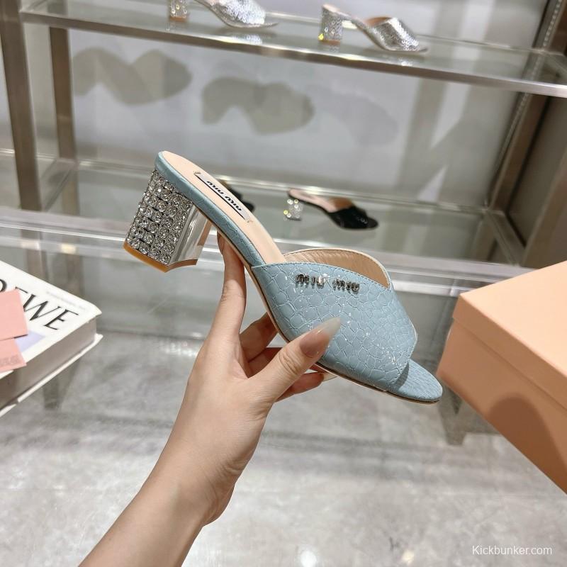 2025 Women Miu Miu Light Blue Leather Mules