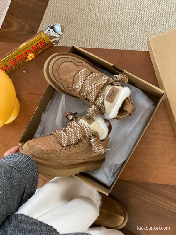 2024 Kids UGG Beige Suede Sheepskin Sneaker
