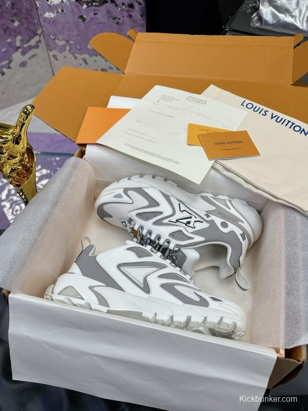 2025 Men Louis Vuitton White Grey Mesh Leather Sneakers MJ00420