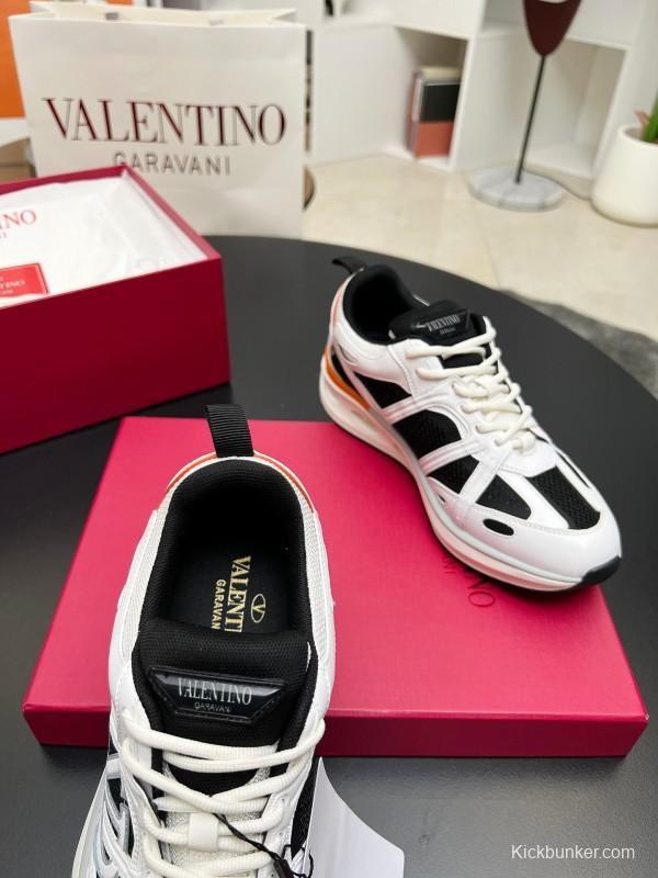 2025 Unisex Valentino White Black Orange Mesh Leather Sneakers Vlogo LY00410