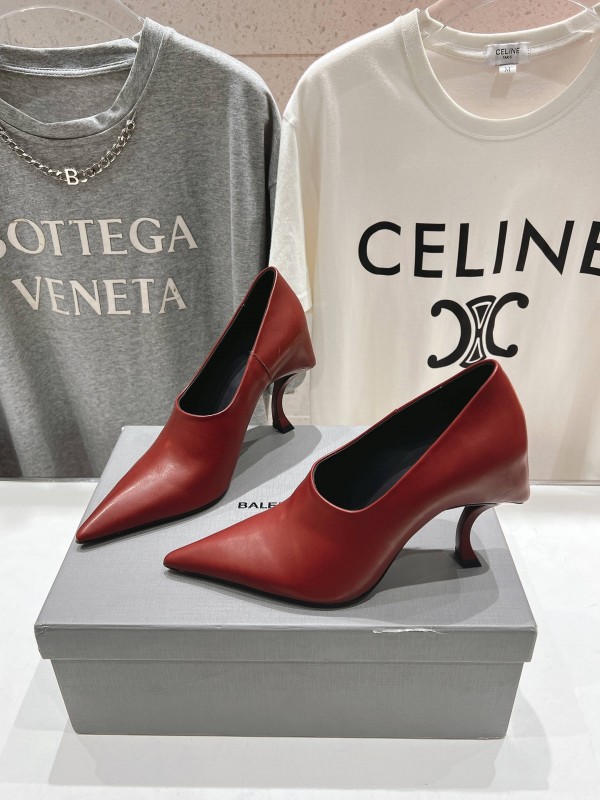 2025 Women Balenciaga Red Leather High Heel Shoes