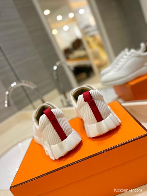 2024 Unisex Hermès White Imported Silky Calf Suede Rain Cloth Casual Sneakers MJ00320