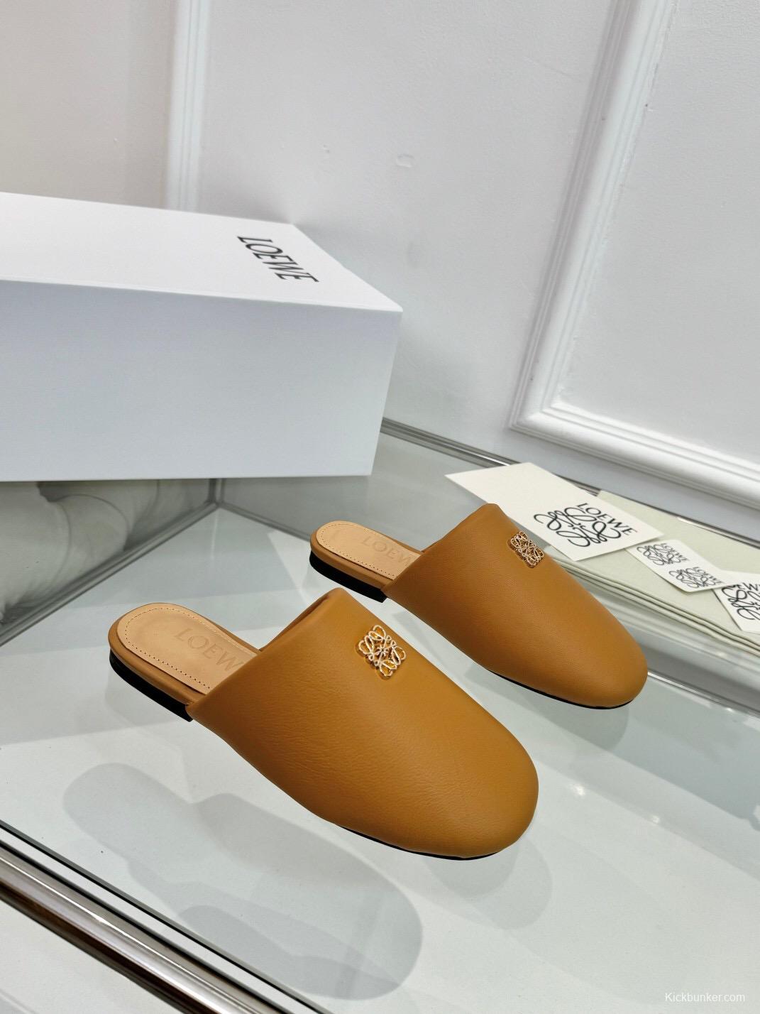 2025 Women Loewe Brown Leather Slippers LY00270