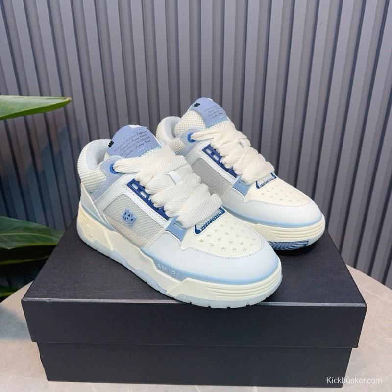 2024 Unisex Amiri White Blue Leather Mesh Sneakers MJ00360