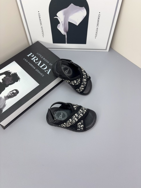 2025 Kids Dior Black White Fabric Sandals