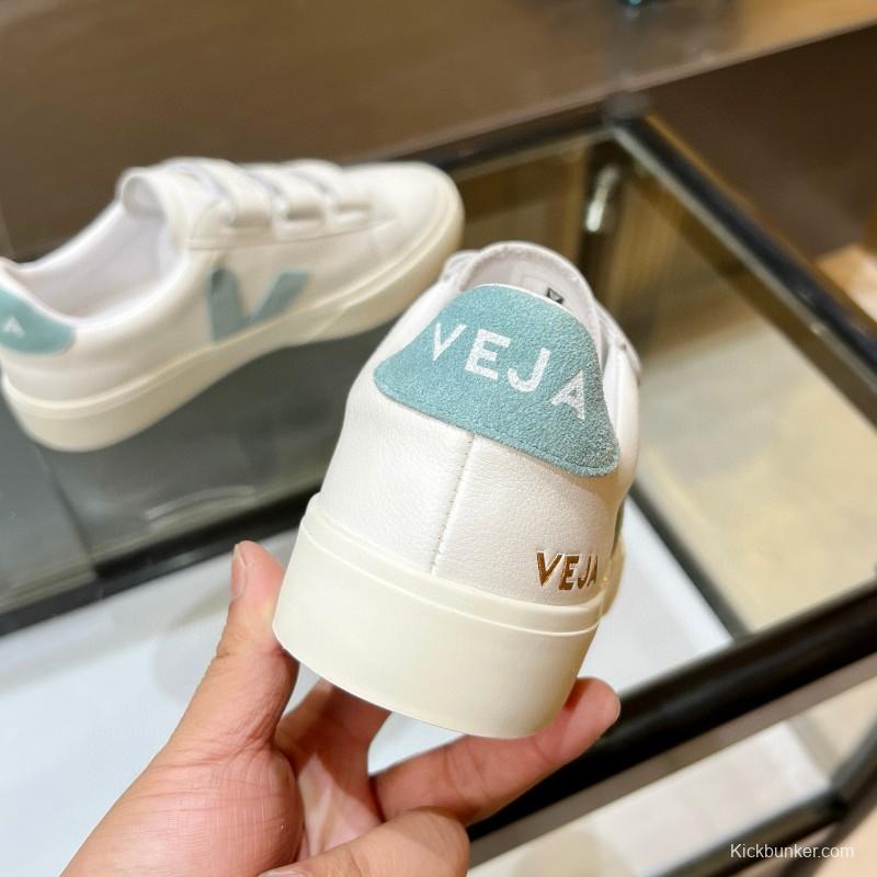 2025 Women VEJA White Blue Leather Canvas Vulcanized Sneakers MJ00240