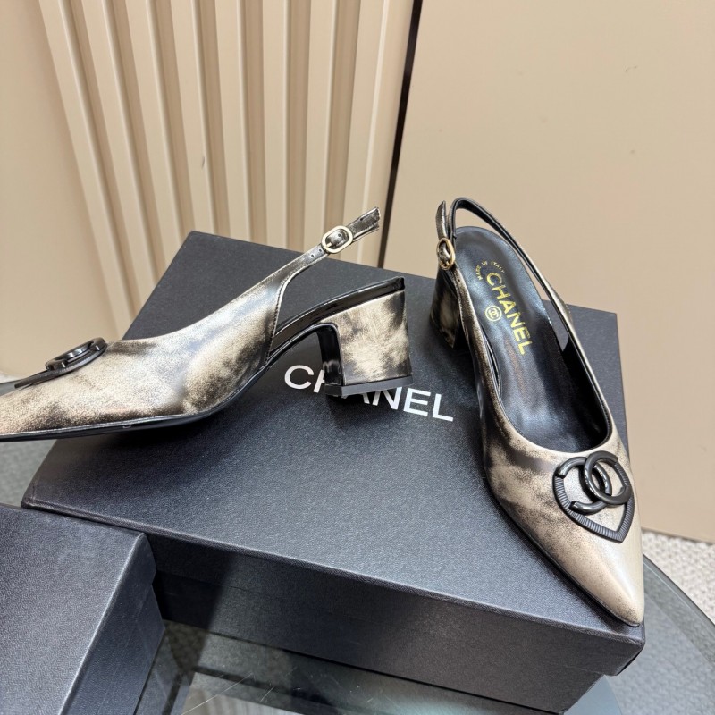 2025 Women Chanel Black Leather Slingback Pumps