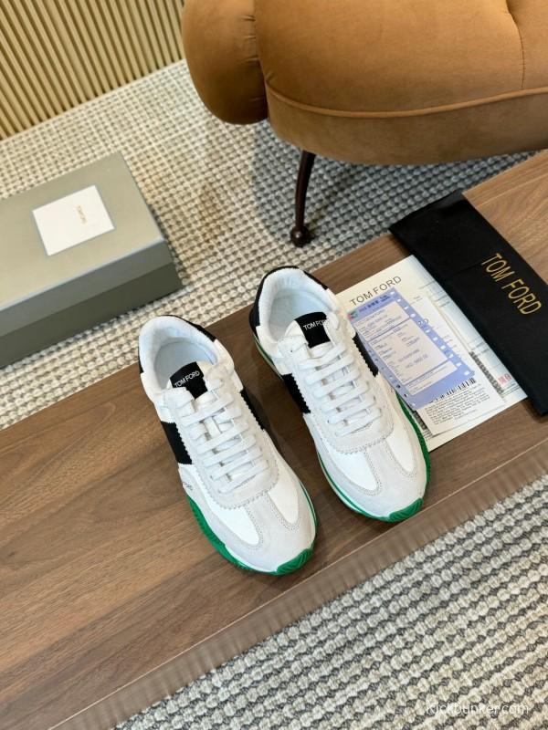 2025 Unisex TOM FORD White Black Green Leather Suede Sneakers LY00360(F)/LY00370(M)