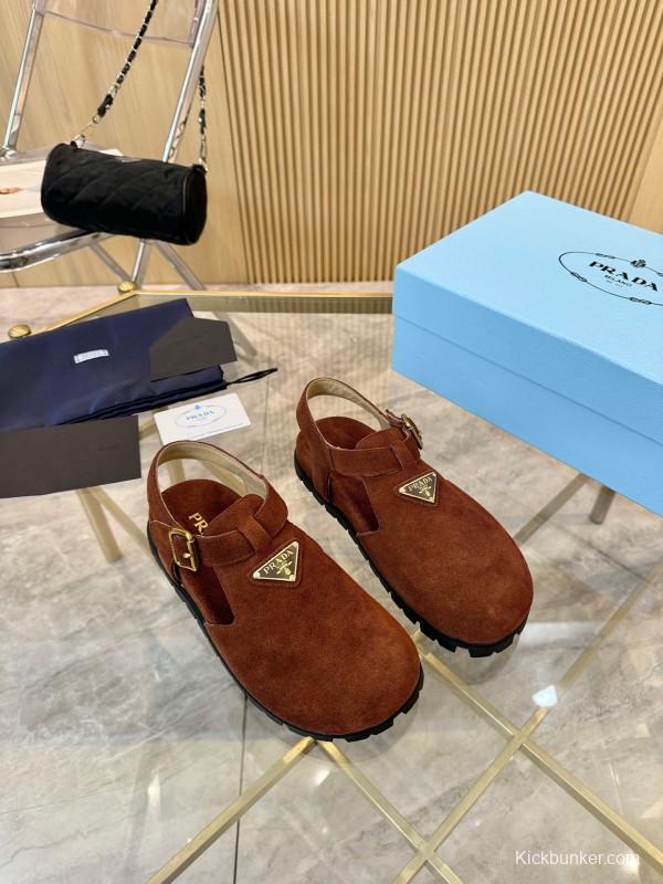 2025 Women Prada Brown Suede Sandal LY00280