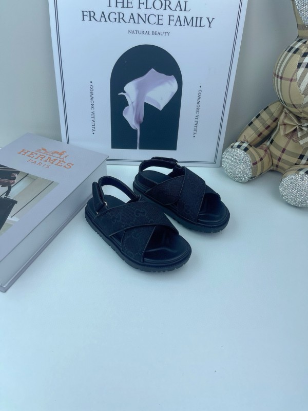 2025 Kids Gucci Black Leather Sandals