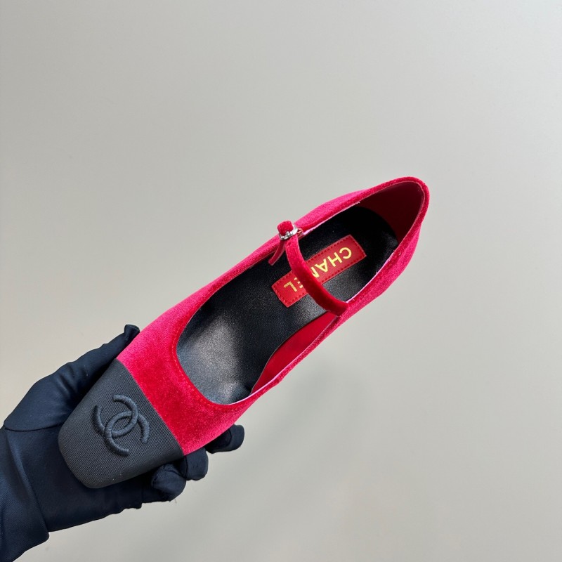 2025 Women Chanel Red Black Suede Leather Mary Jane Logo KFY00290