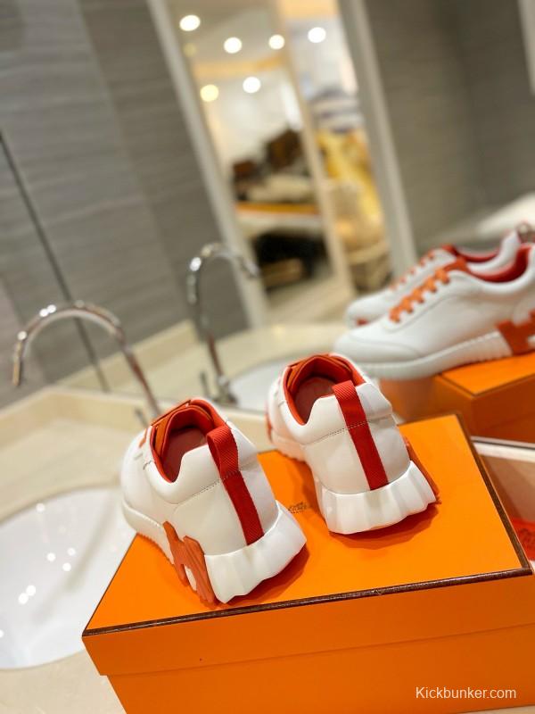 2024 Women Hermès White Orange Leather Sneakers