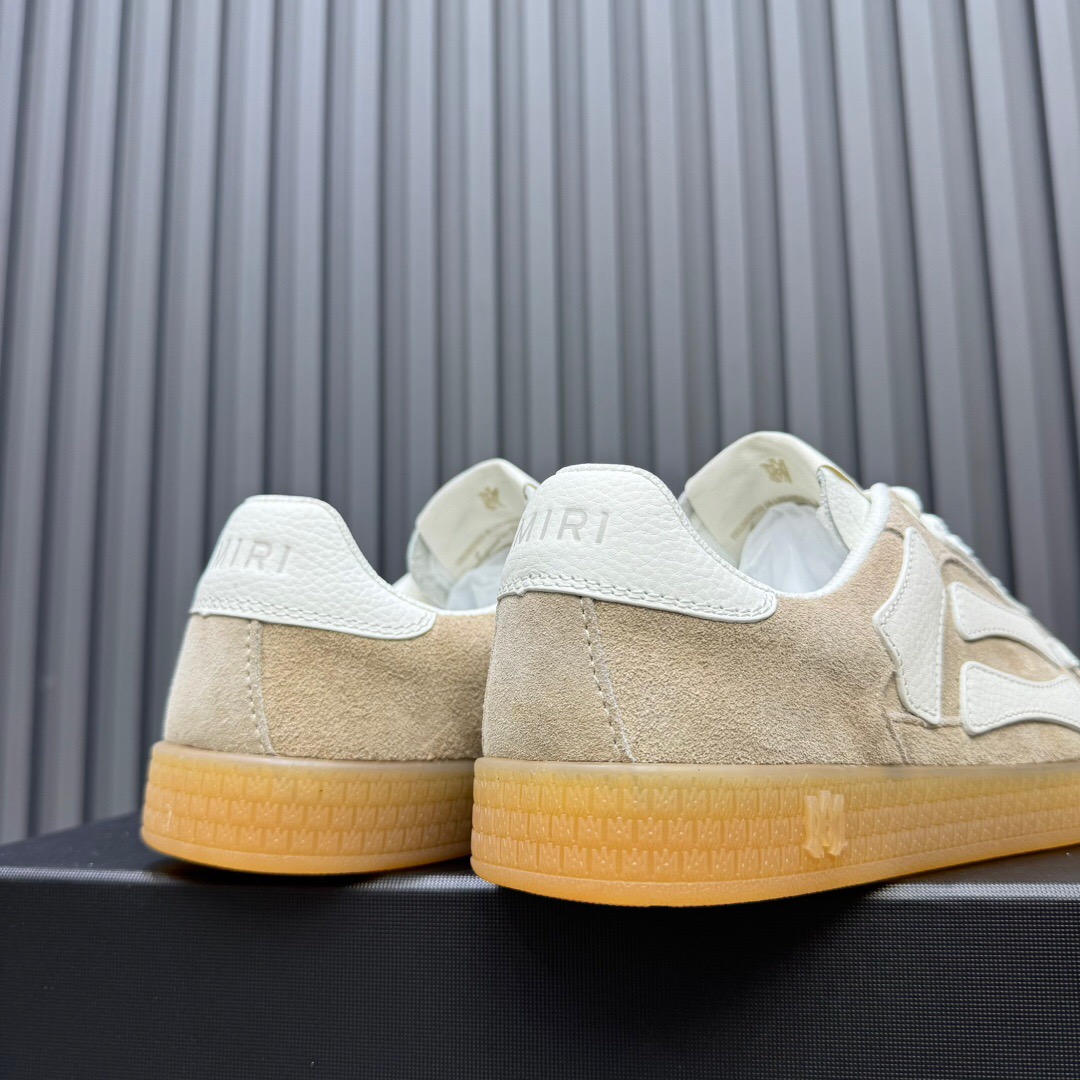 2025 Unisex Amiri Bone White Beige Leather Suede Sneakers LY00280