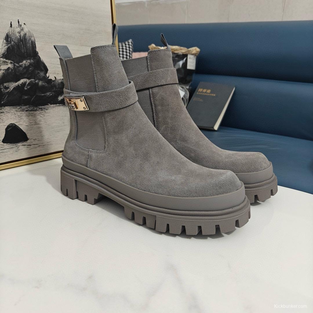 2024 Women Dolce & Gabbana Grey Suede Ankle Boots