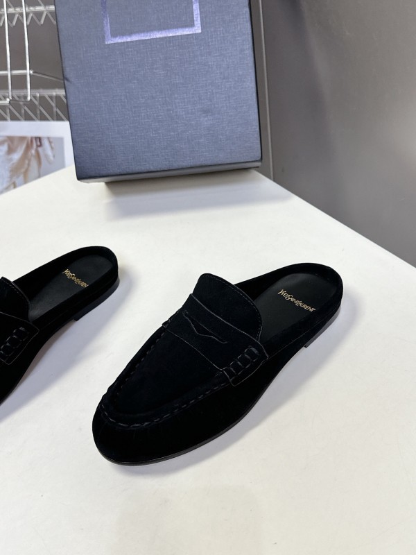2025 Women Yves Saint Laurent Black Suede Loafers KFY00330