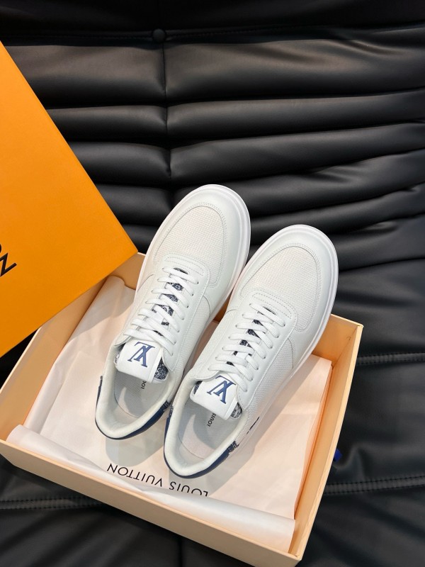 2024 Men Louis Vuitton White Blue Mesh Leather Sneakers MJ00400