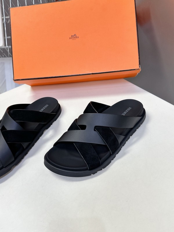 2025 Slippers Hermès Black Leather Slippers
