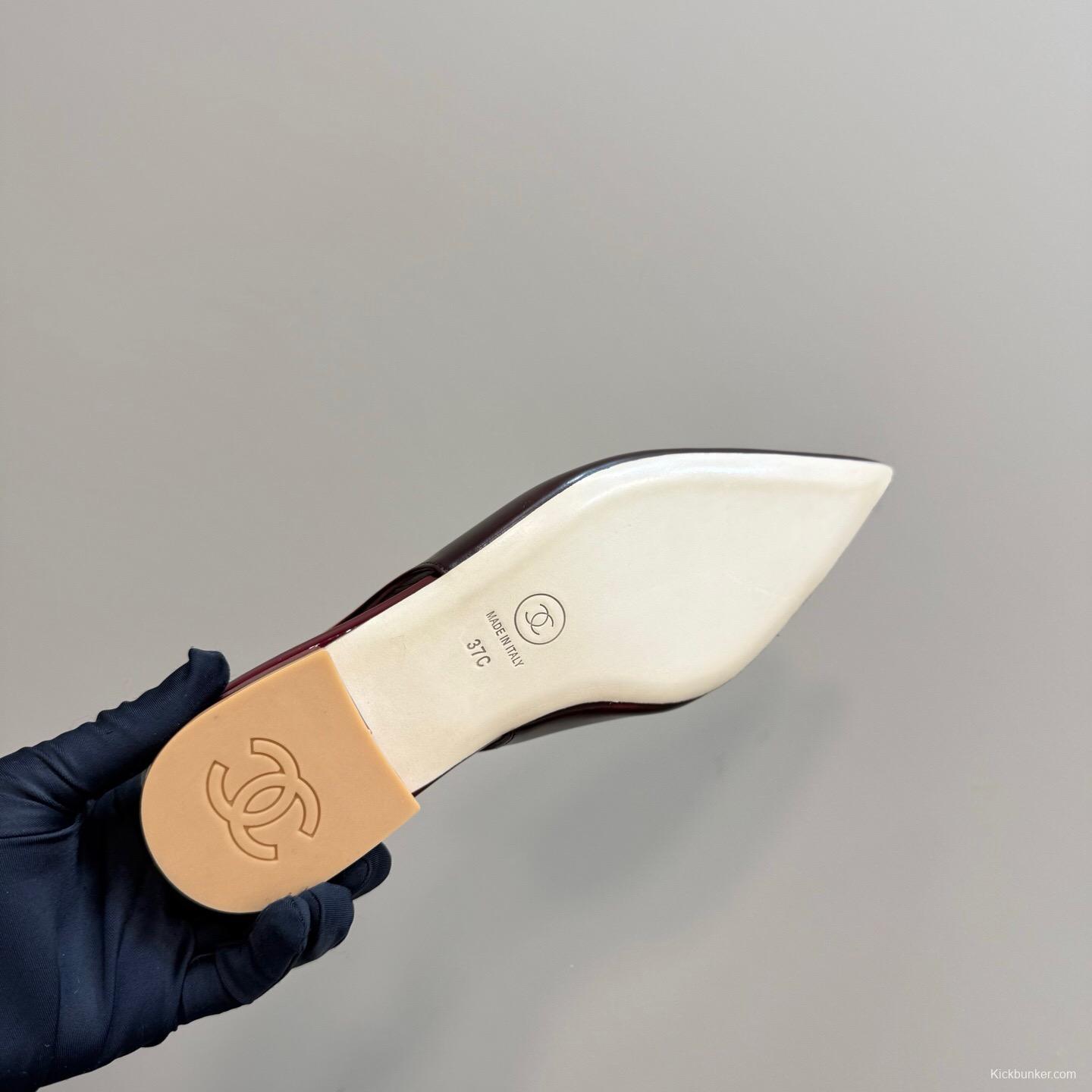 2025 Women Chanel Bordeaux Leather Slingback Sandals KFY00290