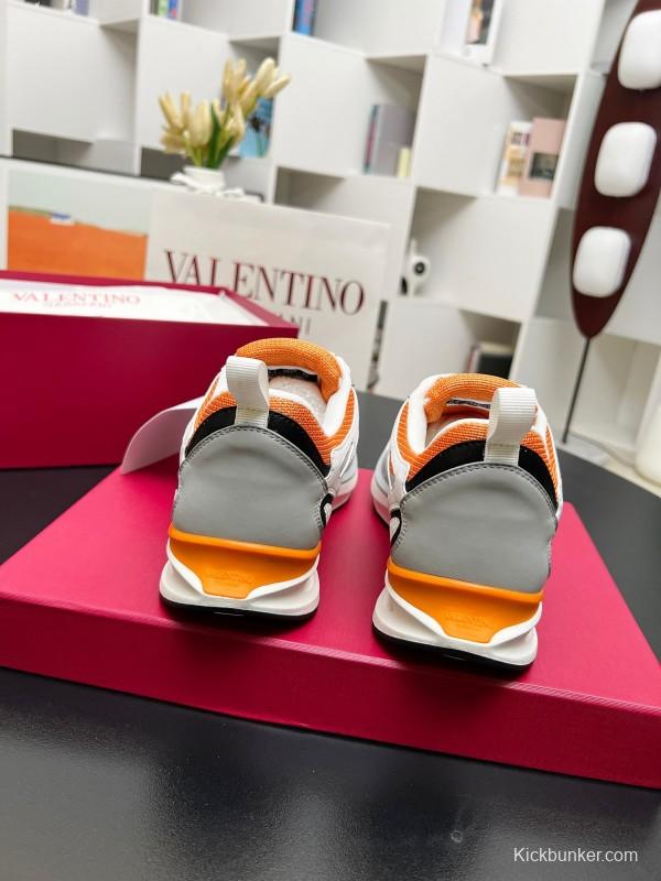 2025 Unisex Valentino White Orange Grey Mesh Fabric Sneakers Vlogo Welding LY00410