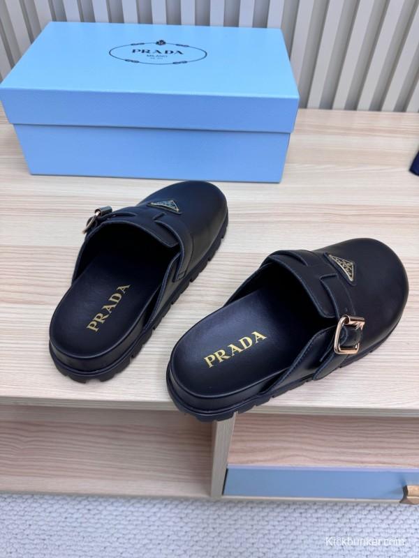 2025 Slippers Prada Black Leather Slippers