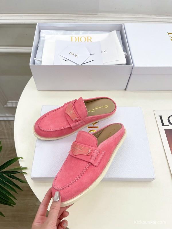 2025 Women Dior Pink Suede Loafers Slip-on Casual Handmade Stylish LY00360(F)