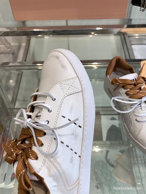 2025 Women Miu Miu White Brown Leather Sneakers LY00290