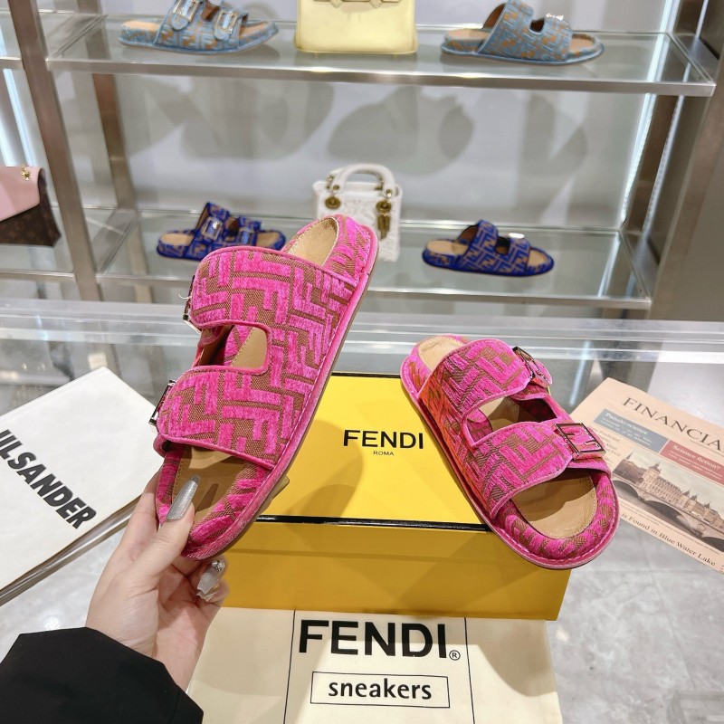 2025 Slippers Fendi Pink Jacquard Buckle KFY00250