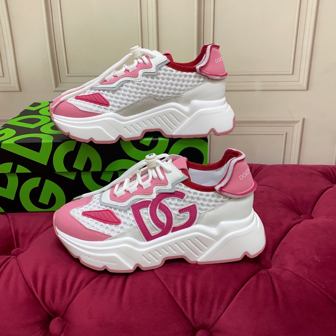 2025 Women Dolce & Gabbana White Pink Mesh Sneakers LY00330(F)